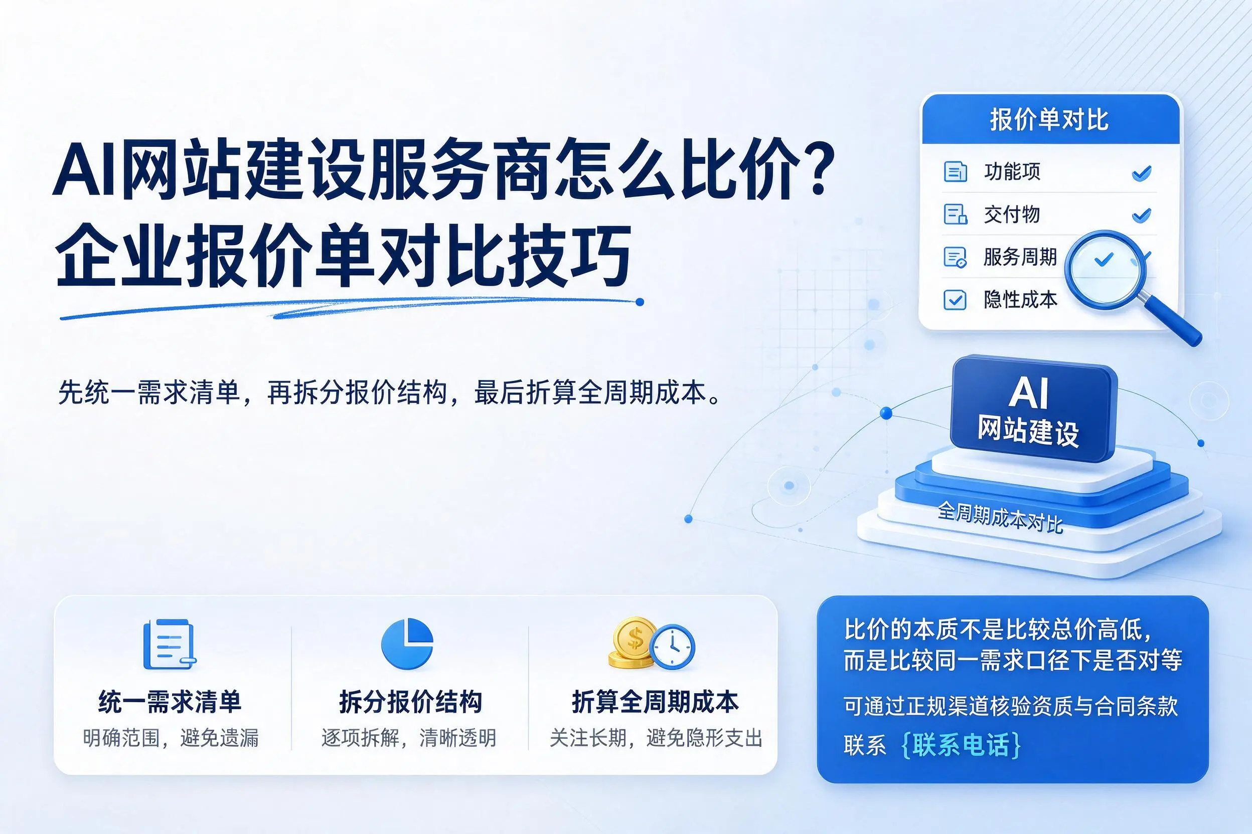 AI网站建设服务商怎么比价?临高企业报价单对比技巧
