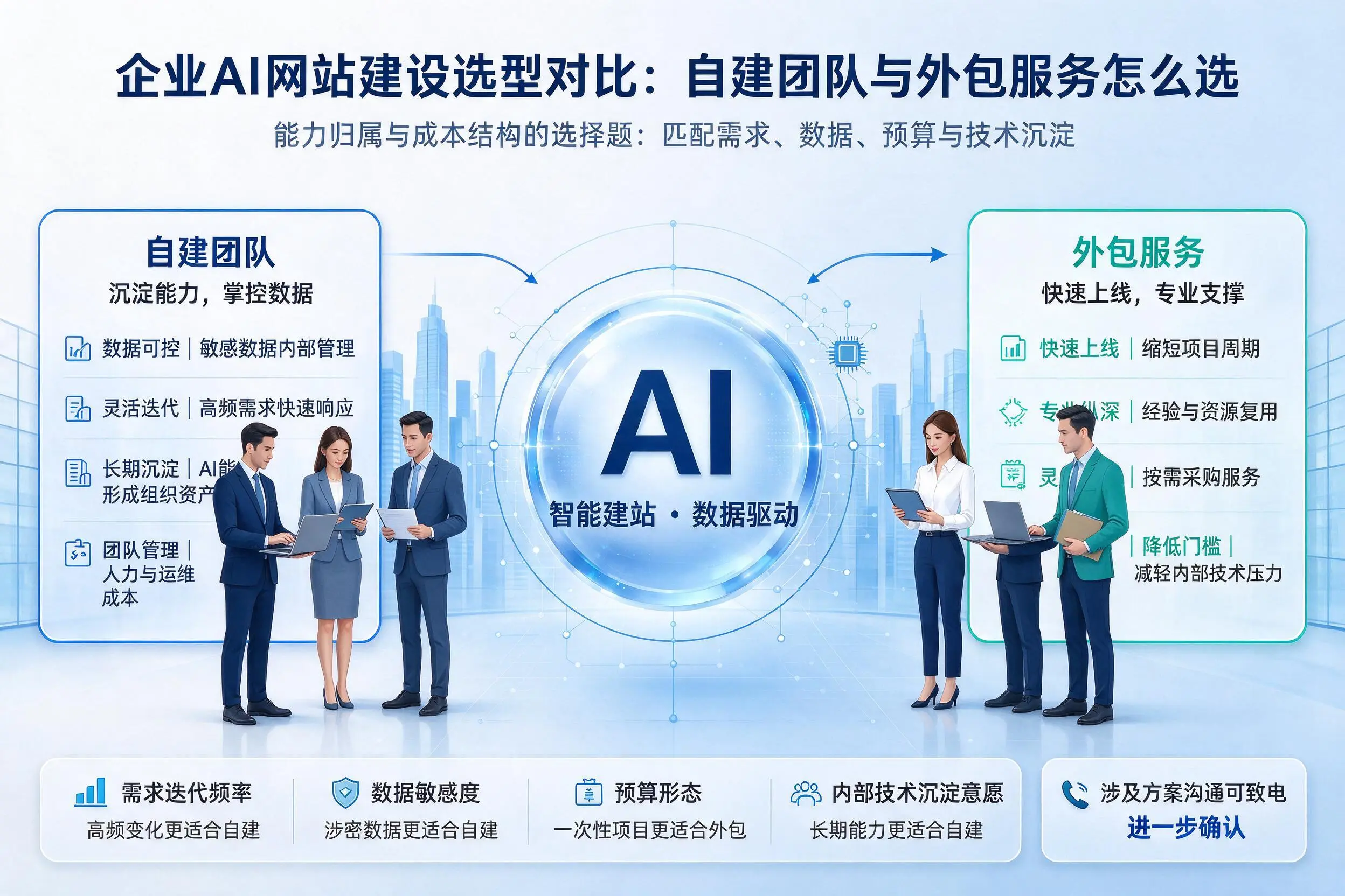 临高企业AI网站建设选型对比:自建团队与外包服务怎么选